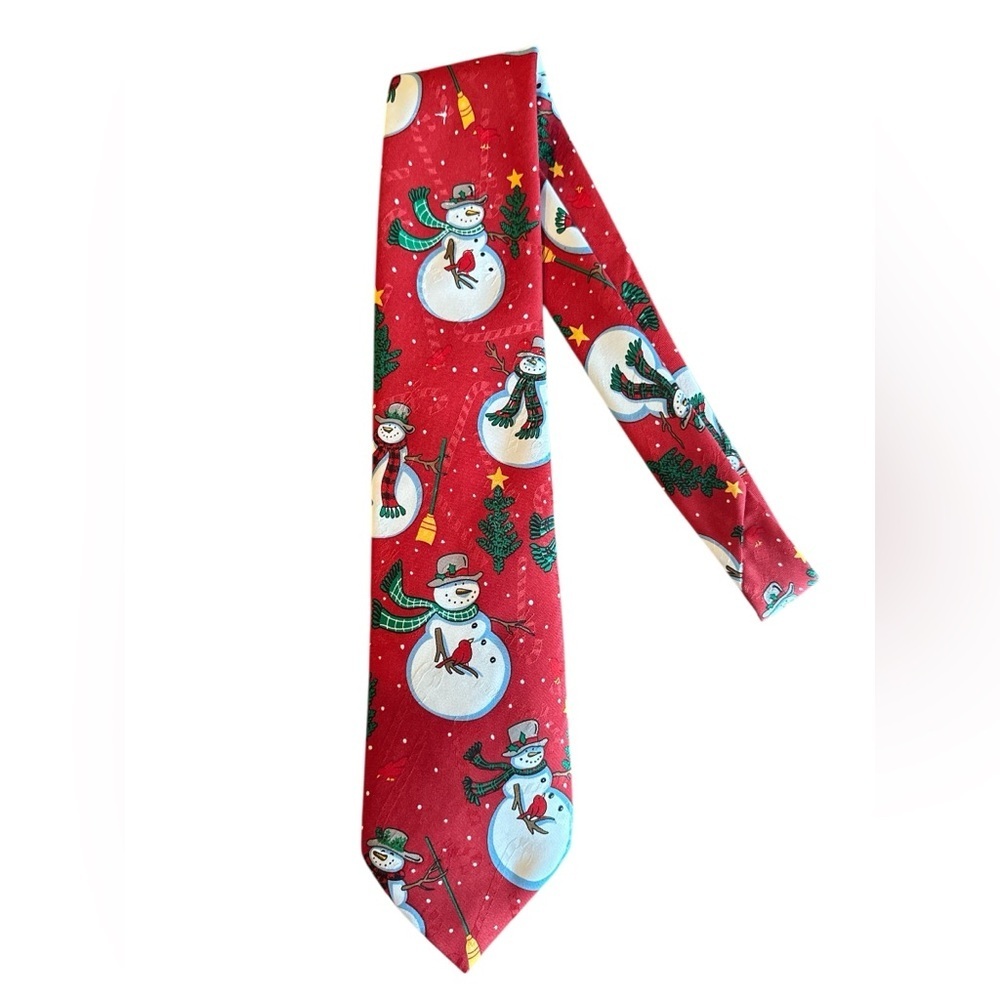 VTG Mens Hallmark Specialties Tie Red Snowman Christmas Candycane Necktie